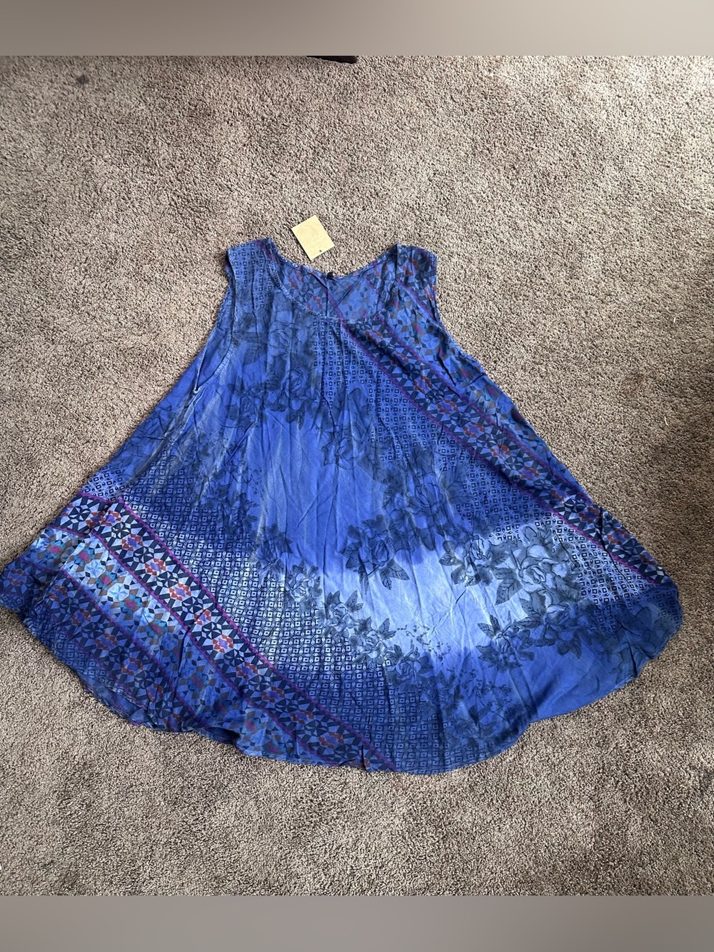 NWT Boho Batik Blue Floral Swing Dress- XL